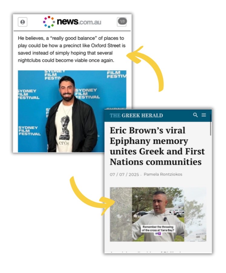 Clients featured in news.com.au and The Greek Herald